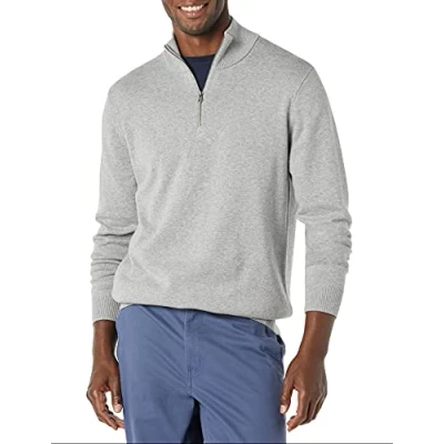 Image de Amazon Essentials Pull à Fermeture Éclair 3/4 100% Coton Homme, Gris Medio Mezcla, XL