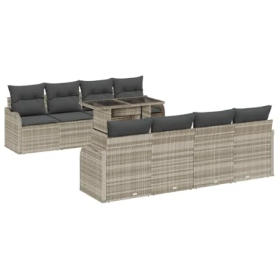 Image de Ensemble de Canapé jardin 9 pièces avec coussins en poly rotin gris clair, deux places 3348428