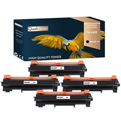 Image de QUALITONER Toners x4 TN2420 TN 2420 Noir Compatible pour Brother HL L2350DW L2310D L2357DW L2375DW L2370DN,Brother MFC L2710DN L2710DW L2730DW L2750DW,Brother DCP L2510D L2530DW L2537DW L2550DN