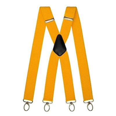 Image de Olata Bretelles Larges Polyvalentes Résistantes en X avec Mousqueton 4 cm. Jaune (Clips D&#039;Argent)