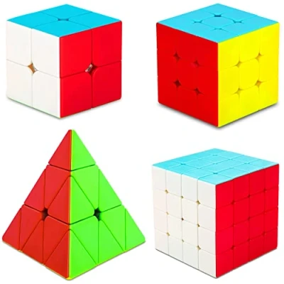Image de SISYS 4 Pack Speed Cube Set Magic Puzzle Ensemble 2x2 + 3x3 4x4 Pyraminx Pyramide Cubo Magique Casse Tete sans Autocollants 3D Jouets pour Garçons Filles Enfants Adultes