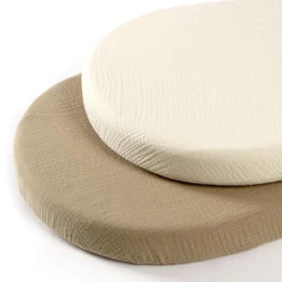 Image de lulumoon Lot de 2 draps Housses en Mousseline Coton, Drap Housse 90 x 40 cm Matelas pour lit bébé, Berceau et couffin (Blanc Jaune)