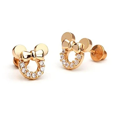 Image de Findout F1784 Boucles d&#039;oreilles creuses plaquées or rose et argent sterling avec cubes de zircons Motif Mickey Mouse Blanc