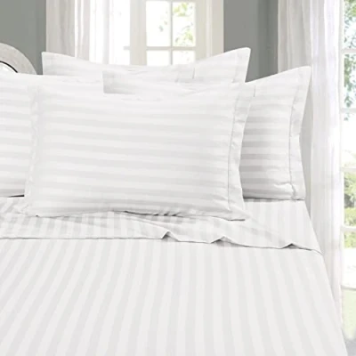 Image de Elegant Comfort Parure de lit 4 pièces, Douce et Confortable, en Microfibre qualité hôtelière 1500, Infroissable, à Rayures damassées, Simple XL, Blanc