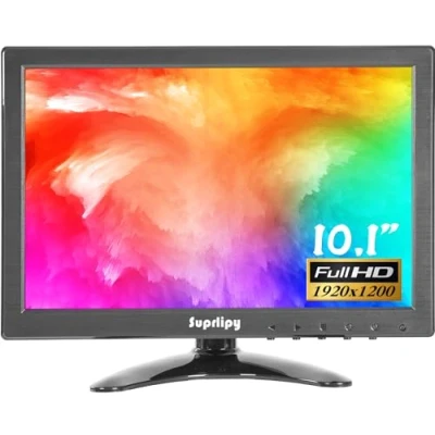 Image de Suprlipy 10 Pouces FHD Small IPS Moniteur LCD Affichage 1920x1200 60Hz 16:10 avec entrée BNC VGA AV Haut Parleur intégré pour caméra de sécurité CCTV DVR PC STB Console Jeu