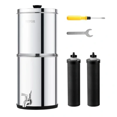 Image de VEVOR Système de Filtration d&#039;Eau par Gravité 8,5 L, Filtre à Eau Comptoir, en Inox 304, Réduction du Plomb et jusqu&#039;à 99% Chlore, avec 2 Filtres Charbon Robinet, Domicile