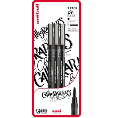 Image de uni ball Lot de 3 stylos à pointe fine noire fine, encre résistante l&#039;eau et la décoloration, idéal pour les architectes, croquis, le scrapbooking, dessin, l&#039;art, dessin