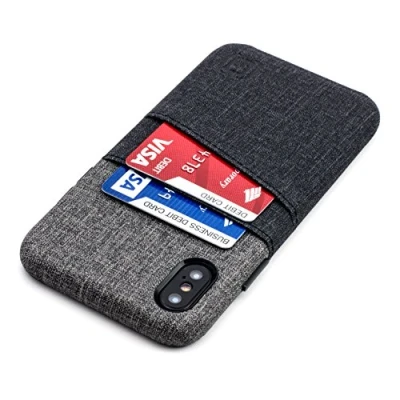 Image de Dockem Etui Portefeuille pour iPhone X/XS: Étui Mince et Simple avec Cuir Synthétique UltraGrip Canvas Style: Slim Cover 2 Fentes Cartes Porte [Noir Gris]