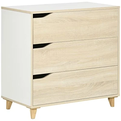Image de HOMCOM Commode avec 3 tiroirs Meuble de Rangement Bicolore Blanc et Aspect Bois 75 x 42 cm