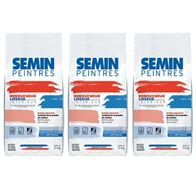 Image de Semin A00299 Reboucheur, Enduit de Rebouchage et Lissage en Poudre, Intérieur, Blanc Sac 5 kg (Lot 3)