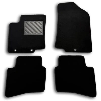 Image de Tapis de Sol pour Kia Rio III (UB) 08.2011&gt;01.2017 sur Mesure, antidérapant, Talonnette en Caoutchouc renforcé et Boutons Fixation, Noir