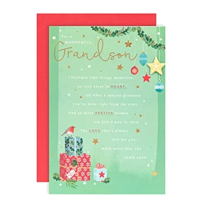 Image de Hallmark Carte de Noël pour petit fils Design classique avec message sincère