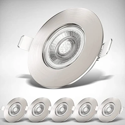 Image de B.K.Licht lot de 6 spots à encastrer spéciales salle bain IP44 ultraplats 25mm, Ø90mm, nickel mat, éclairage plafond encastrable, platines LED 4,9W, 480Lm, blanc chaud 3000K