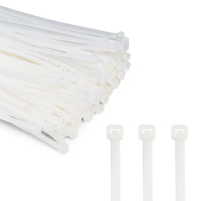 Image de ERKO 100 pièces d&#039;attaches de câble professionnelles 200 x 3,6 mm Poignée d&#039;attache couleur blanc, résistante à la température