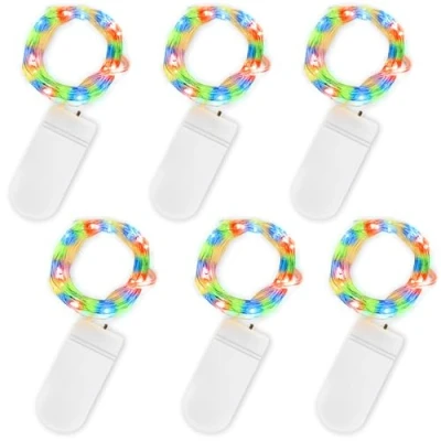 Image de Jsdoin Guirlande Lumineuse à Piles, Lot de 6 Pièce Fée Chaîne Lumières 2m 20 LEDs en Cuivre Étanche pour Décoration Anniversaire, Fête, Mariage, Noël, Pelouse (Multicolore)