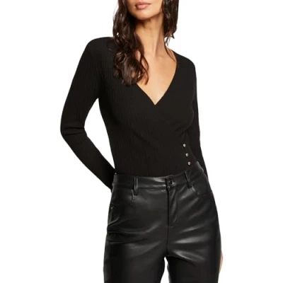 Image de Morgan WRAP OVER Neckline Pullover, Femme, Taille: XS, Noir