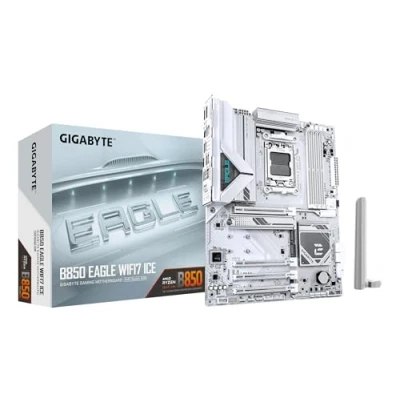Image de GIGABYTE B850 Eagle WIFI7 Ice Carte mère Processeurs AMD Ryzen série 9000, VRM numérique 8+2+2 Phases, jusqu&#039;à 8200 MHz DDR5 (O.C.), 1x M.2 PCIe 5.0 + 2X 4.0, Wi FI 7, LAN 2.5 GbE