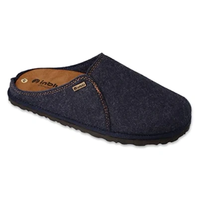 Image de inblu Chaussons pour homme en feutre écologique avec doublure intérieure douce Semelle amovible cuir naturel 40 45 EU, bleu marine, 44 EU