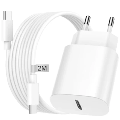 Image de 25W Chargeur Sam Sung Charge Rapide avec Câble USB C 2M pour Galaxy S24 Ultra S23 S22 S21 S20, Adaptateur Prise Secteur Type