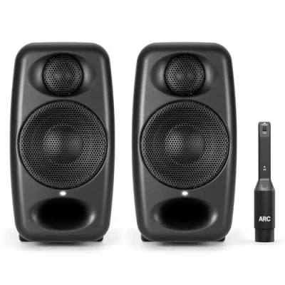 Image de IK Multimedia iLoud Micro Monitor Pro Paire Moniteurs de studio référence compacts à 2 voies, bi amplifiés, hautement portables et commande numérique. d&#039;étalonnage ARC inclus. Noir.
