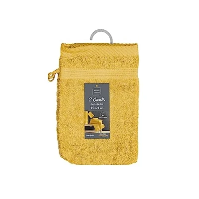 Image de douceur d&#039;intérieur, 2 Gants de Toilette (15 x 21 cm) Tendresse Mimosa, Eponge Unie