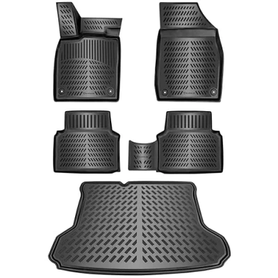 Image de ELMASLINE Lot de tapis en caoutchouc 3D et bac coffre pour VW ID.4 (ID4) 2020 2024 (plancher chargement standard) Ne convient pas au plancher variable Accessoires