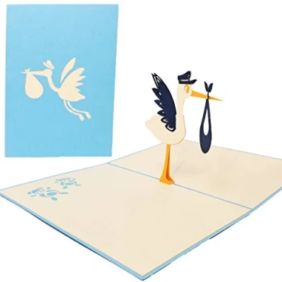 Image de Favour Pop Up Carte de vœux naissance Cigogne Une œuvre d&#039;art en filigrane sur un espace réduit. TN025