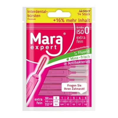 Image de MARA EXPERT Brosses interdentaires roses 0,4 mm ISO 0 extra fines 6 x 14 (=84) brossettes pour espaces Complément de soin dentaire