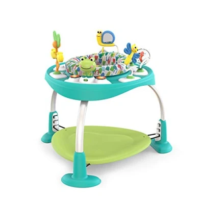 Image de Bright Starts, Siège Sauteur / Table d&#039;Activités 2en1 Bounce Baby Playful Palms 7 Jouets D&#039;activité, Évolutif Trotteur, Hauteur réglable, Tournant à 360, partir de 6 mois