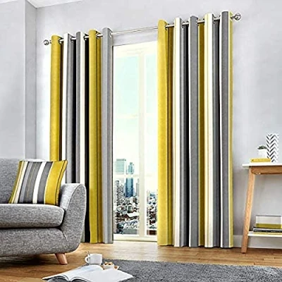 Image de Fusion Whitworth Stripe Paire de Rideaux à œillets 100 Pour cent Coton Ocre Curtains: 90 Width x 72 Drop (229 183cm)