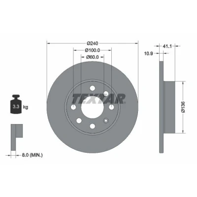 Image de TEXTAR PRO 92111303 Disque de frein 240 10,9 04/07 100 plein revêtu sans boulon fix roue, moyeu roue OPEL: Corsa C 3/5 portes