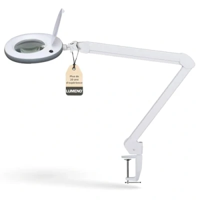 Image de Lumeno LED lampe loupe 7213GR avec lentille en verre de 127 mm, travail, convient pour cosmétique, les bricoleurs, aide à la lecture grossissante, 3 dioptries Gris