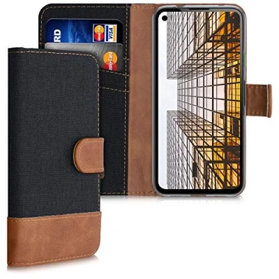 Image de kwmobile Coque Portefeuille Compatible avec Google Pixel 4a Étui à Rabat Simili Cuir Compartiment Cartes Noir Marron