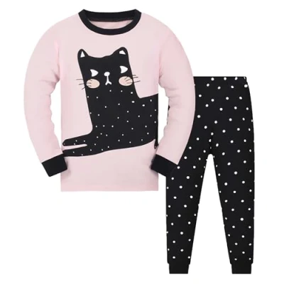 Image de Qzrnly Petit Filles Girafe Ensemble 2 Pièces Bien serré Coupe étroite Pyjama 100% Coton (Taille 1 10 Ans)