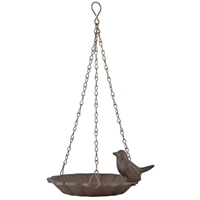 Image de Esschert Design Abreuvoir à oiseaux suspendu 1 oiseau en fonte et ardoise 16 x 7,6 cm