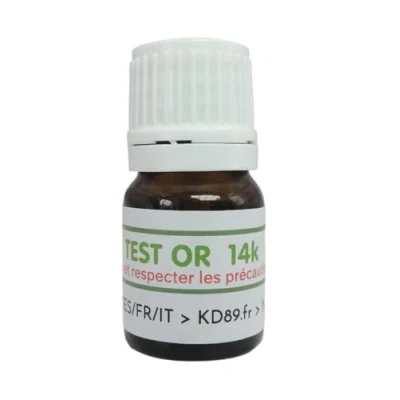 Image de KD89 Test Réactif/solution pour tester l&#039;or, l&#039;argent ou le platine Avec notice multi langues Expertise bijoux, pièces, lingotins 2,5ml (14k)