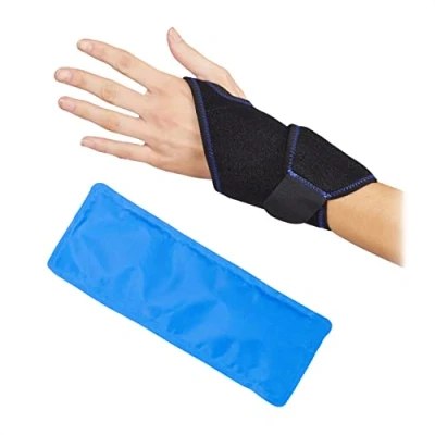 Image de Relaxdays 10027262 Attelle poignet gel froid chaud, poche de glace, main, compresse, bandage articulation, bleu/noir, PVC, polyester, 1