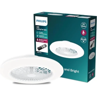 Image de Philips, plafonnier plat + ventilateur Amigo, 20W+40W, télécommande incluse, brillant