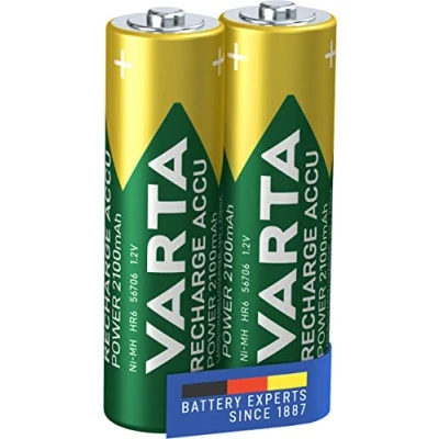 Image de VARTA Piles rechargeables AA, lot de 2, Recharge Accu Power, 2100 mAh Ni MH, sans effet mémoire, préchargées, prêtes à l&#039;emploi