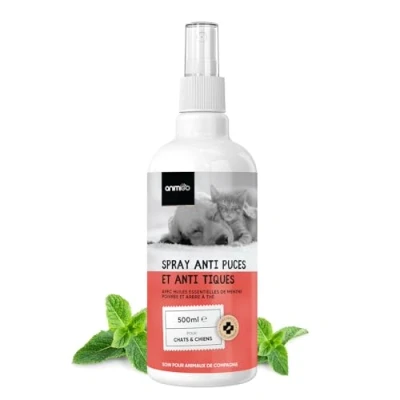 Image de Spray Anti Puce Tique Chien et Chat 500ml Moustique, Poux Maison Non Tachant avec l&#039;arbre à Thé, Clou De Girofle, Menthe Poivrée Chatons &amp; Chiots Toutes Races Tailles