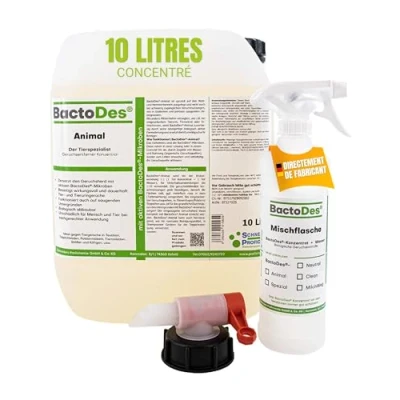 Image de BactoDes Désodorisant concentré animaux 10L avec vaporisateur mélangeur Spray chat Anti pipi puissant effet microbien bio odeur litiere chien Elimine les odeurs