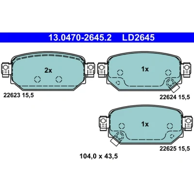 Image de ATE 13.0470 2645.2 Jeu de plaquettes frein avec indicateur d&#039;usure MAZDA: 3 3/5 portes, CX 3, Berline