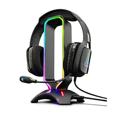 Image de The G Lab K Stand Radon Support pour Casque/Micro Casque Gaming Rétro éclairage RGB, Hub USB 2 x 2.0, Base antidérapante Universel Casques Gamer PC PS5 Xbox Nintendo Switch 2024