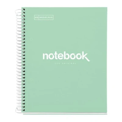 Image de Miquelrius Cahier A5 Carnet de Notes Emotions, 80 Feuilles 90 g/m², Rayure horizontale 7 mm, 1 Bande couleur, Spirale microperforée, Couverture extra dure, 2 Trous, Couleur Vert menthe