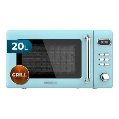 Image de Cecotec Micro Ondes Digital avec Grill Proclean 5110 Retro Bleu. 20 L, 700 W en 5 niveaux, minuterie jusqu&#039;à 60 min, 8 programmes et mode dégivrage, design vintage bleu