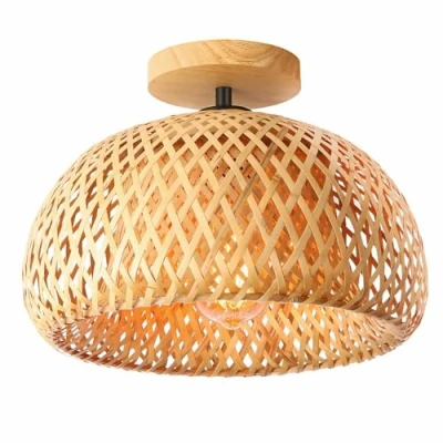 Image de Schindora Plafond De Bambou, Luminaire En Osier Semi flushmount, Luminaires Rotin Boho Fait À La Main