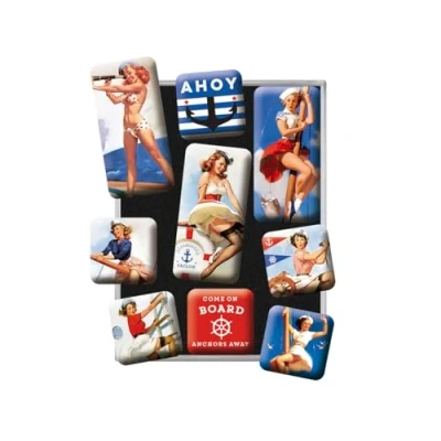 Image de Nostalgic Art, Set d&#039;aimants rétro, Pin Up Ahoy Idée de Cadeau pour Les nostalgiques, Décoration Le frigo, Design Vintage, 9 pièces