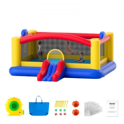 Image de VEVOR Château Gonflable, Structure Gonflable avec Souffleur, Toboggan et Sac de Rangement, Aire Jeu d’Arrière Cour Plein Air, pour Enfants Âgés 3 à 10 Ans, 450x440x203 cm