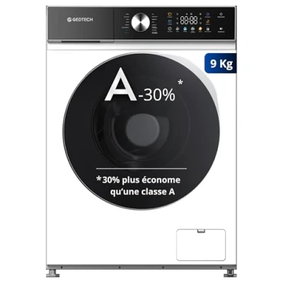 Image de GEDTECH Lave linge frontal GLLPS91400WH 9 Kg 1400 tr/mn 16 programmes Eco Intensif Rapide Très Faible conso Panneau commande LED couleur Classe A 30%