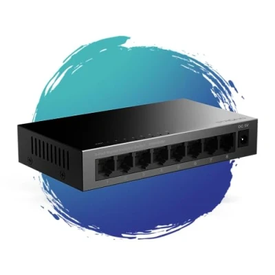 Image de STRONG Switch Ethernet SW8000M 8 Ports Gigabit : 10/100/1000 Mbps Alimentation Externe pour Extension de Réseau Bureau &amp; Domicile Facile à Installer Boitier Métal Noir